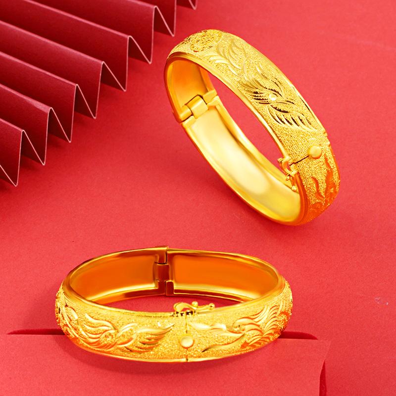 Браслет с имитацией дракона и феникса с желтым покрытием, свадебные украшения из толстого золота, браслет с тонким песком Seiko Hi Word Dragon and Phoenix