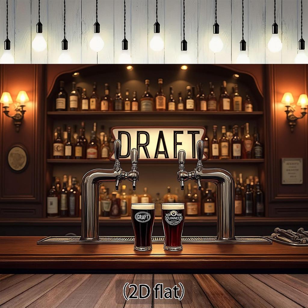 2D Flat Banner featuring a beer bar theme background including a bar a beer machine and beer bottles