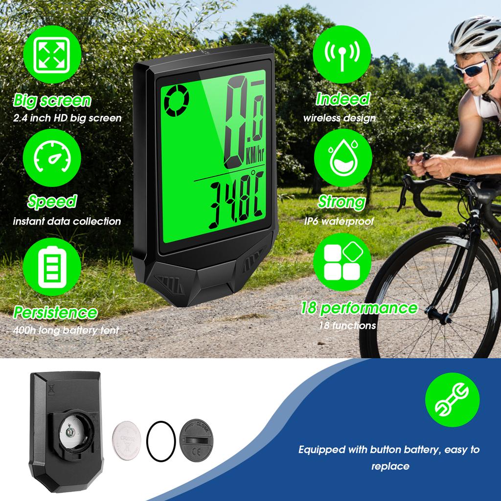 WEST BIKING Multi-Function Bike Computer 2.4 Inch HD Wireless Bicycle Computer Waterproof Anti-Glare Backlight Bike Odometer 1