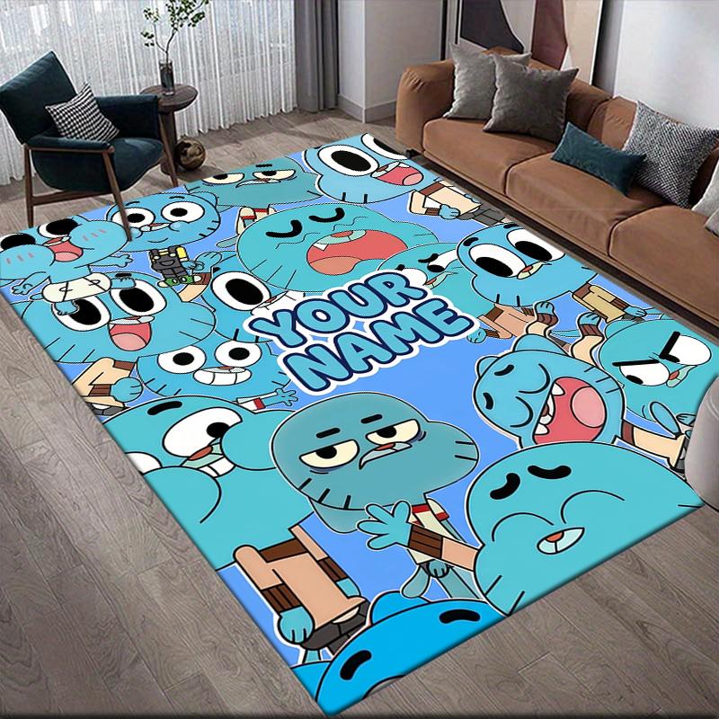 Custom Name,Gumball Home Sofa Decoration for Living Room & Bedroom, Non‑Slip Play Flannel Floor Mat for Game Room