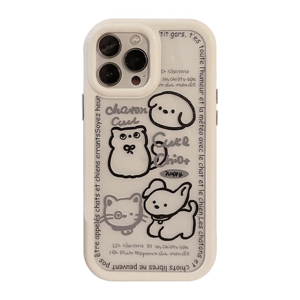 Simple Cartoon Cat and Dog Suitable for IPhone16 Mobile Phone Case 15 Mobile Phone Case IPhone13 Magnetic Suction 12 Anti-fall 14 Hard