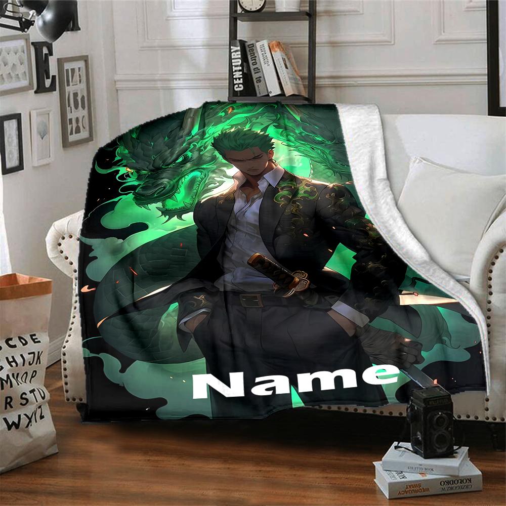 Custom Name Roronoa Zoro Theme Printed Blanket - Perfect for Couch, Bed, Travel & Outdoor Use | Machine Washable, Cozy & Durable.