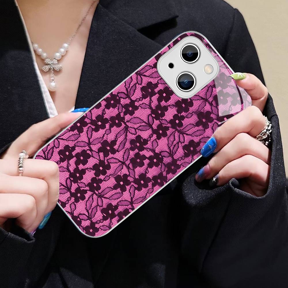 Закаленное стекло с кружевным узором для iPhone 14 13 12 11 Pro Mini XS MAX 14Plus X XS XR Чехол