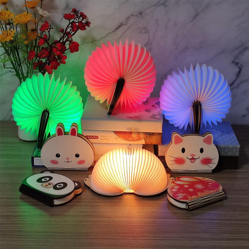 Cartoon Animals Folding Book Lamp Portable Paper Night Light Cute Kid's Desk Light USB Rechargeable for Home Decor Birthday Gift