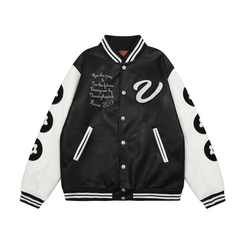 Vandy Thepink Embroidered Thick Baseball Jacket Loose Fit Streetwear Men Women