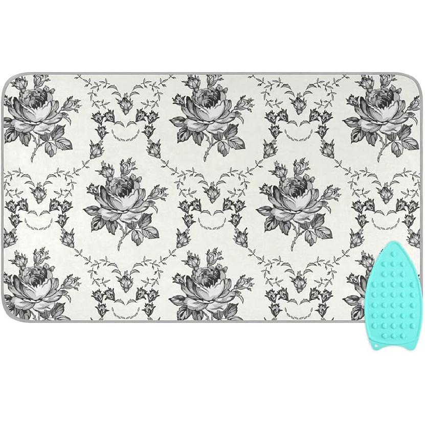 Коврик для глажки для стола Портативное дорожное одеяло для глажки Чехлы для гладильной доски Коврик для прессования Подушки для термопресса 27,6x47,2 дюйма Серые цветы