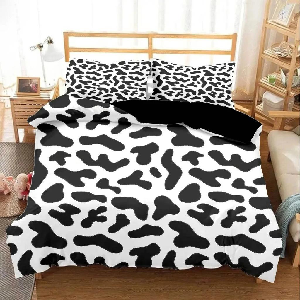 Black And White Milk Pattern Bedding Set Simple Style Soft And Comfortable Duvet Cover Set 2/3-Piece Children's Duvet Cover Set