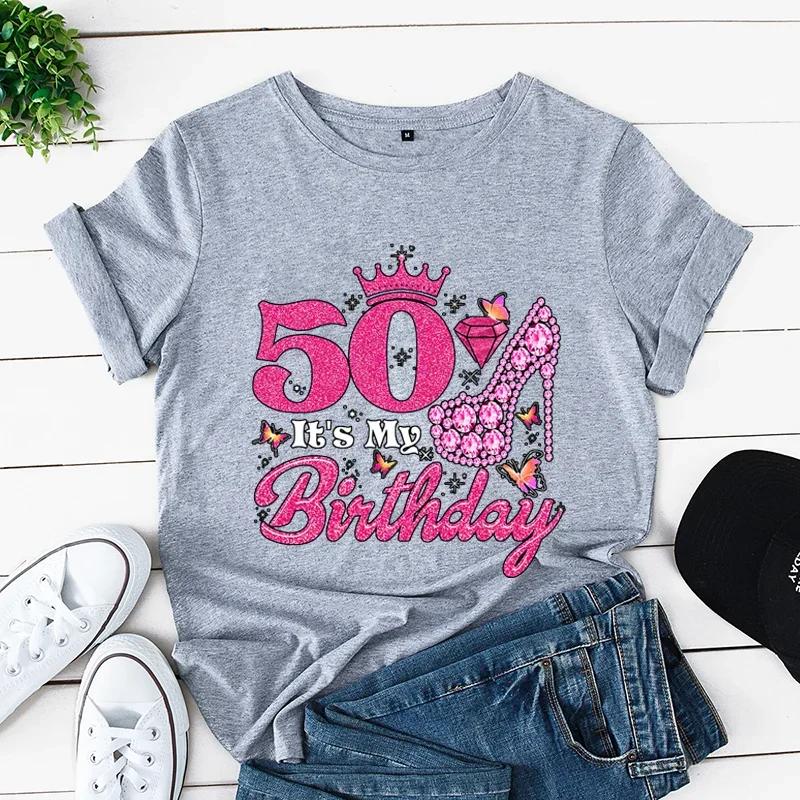 50 It's My Birthday Принт Женская футболка Удобные мягкие топы Творчество Модная женская футболка Одежда 50th Birthday Женские футболки