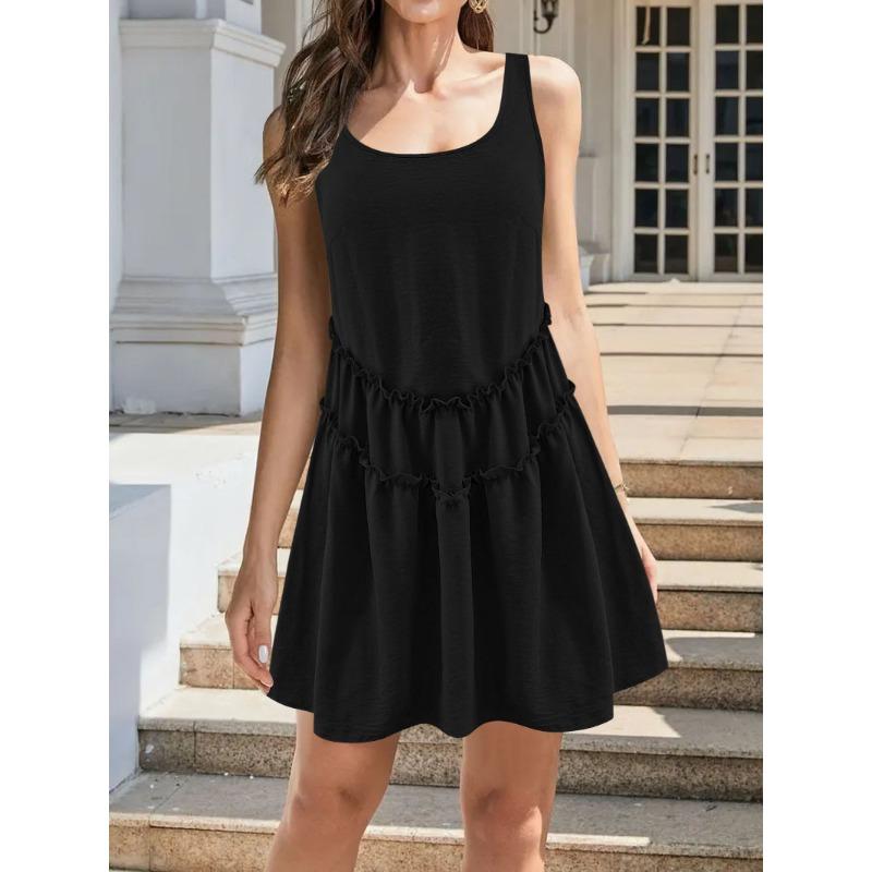 Кружевное платье без рукавов, милое и прозрачное однотонное пляжное платье-майка на лето