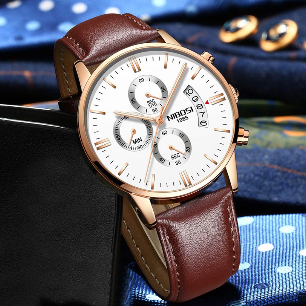 Часы RORIOS Часы Дата Кварцевый Секундомер Стильные Кожаные Светящиеся Аналоговые Часы Хронограф Многофункциональные Бизнес Часы Из Нержавеющей Стали Дата Путешествия