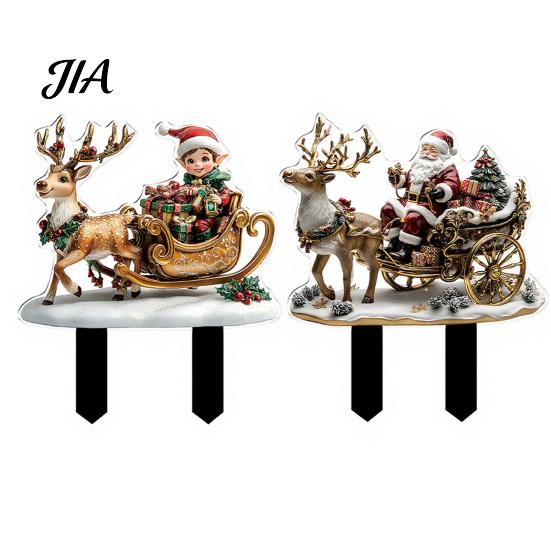 Christmas Elf Yard Signs Garden Stake, Santa Reindeer Sleigh Acrylic Stakes Sign, Outdoor Holiday Decoration for Lawn Pathway Festive Ground