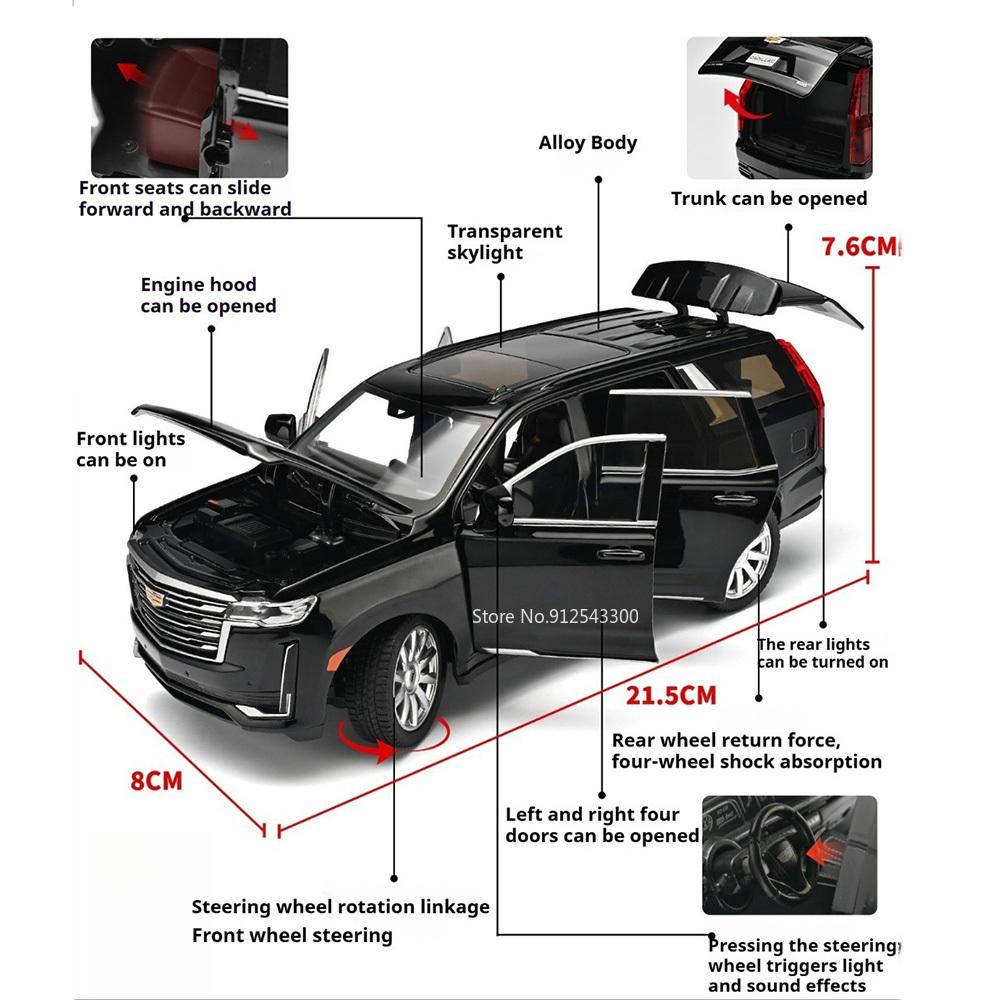 1:24 Scale Escalade Range Rover SV2022 SUV Model Car Toy Front Wheel Steering Shock Absorption Models Toys Shelf Display