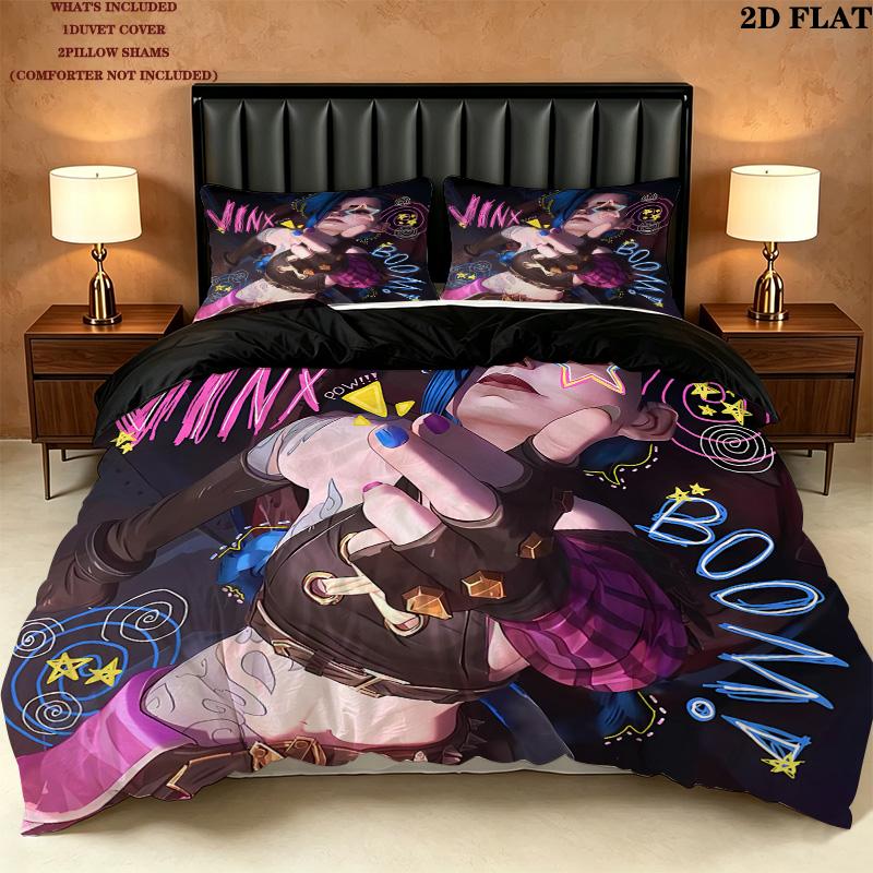 Jinx Pattern Bedding Quilt Set Quilt Cover Pillowcase Home Birthday Gift(1 * duvet cover + 2 * pillowcase, without core)