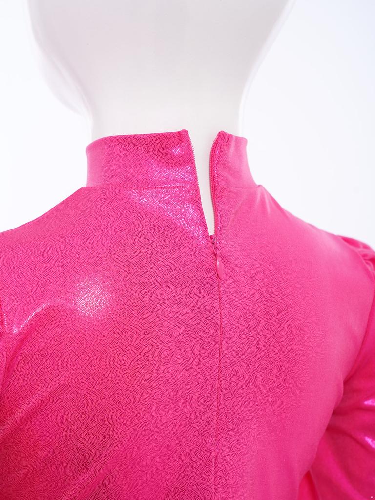 Girls Jazz Dance Top Mock Neck Long Sleeves with Invisible Zipper Back Shiny Rhinestones Metallic Dancewear