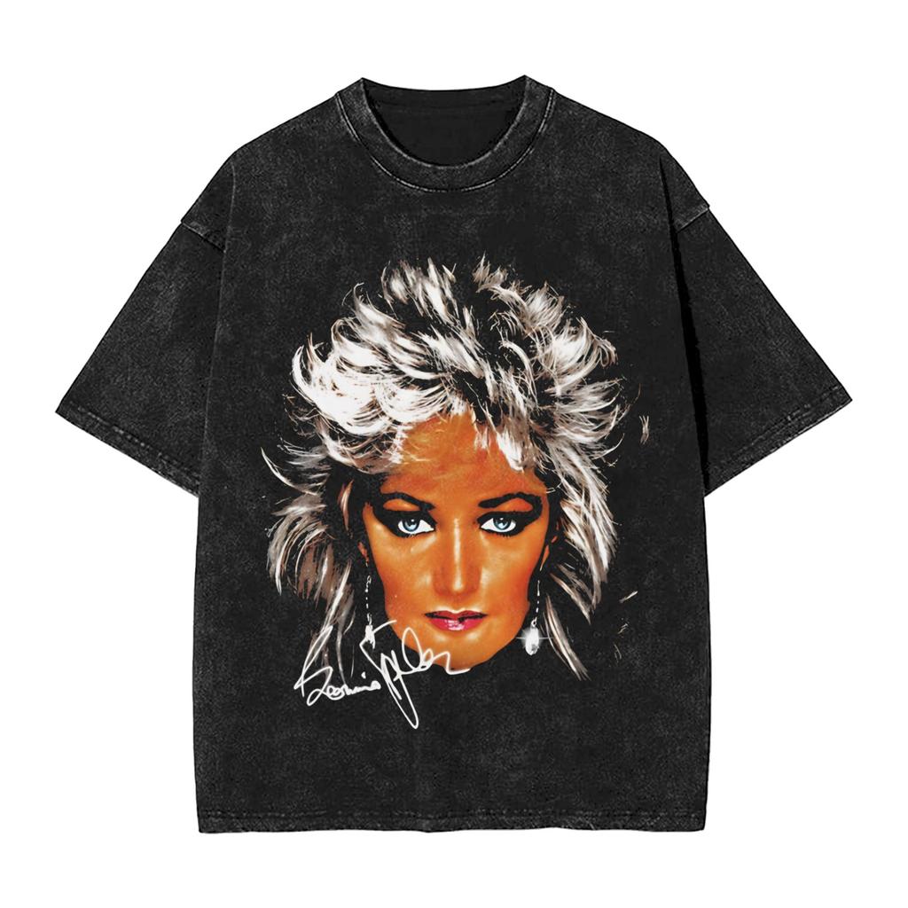 Washed T Shirts Music Bonnie Tyler Hip Hop Vintage TShirt Street Streetwear Short Sleeve Graphic Tops Tees for Men Women