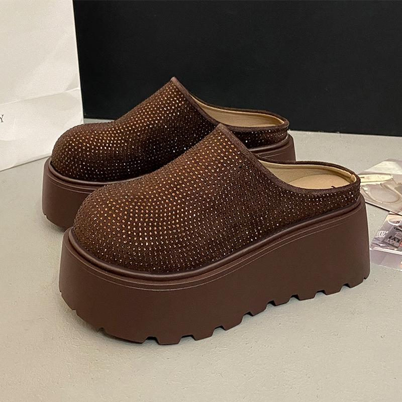 Модные женские шлепанцы на платформе, хрустальные балетки, мюли с ремешком сзади, осенняя модная дизайнерская обувь 2025, классическая повседневная обувь для женщин
