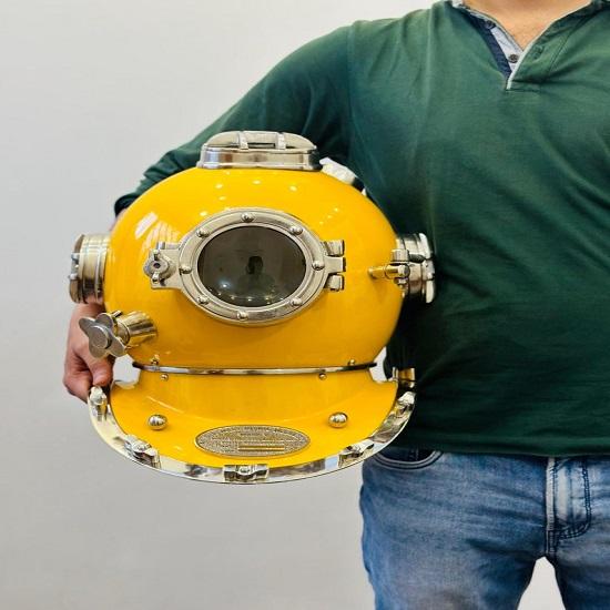 Морской водолазный шлем Отделка желтым покрытием Глубоководные водолазы Морской морской декор Водолазный шлем для дайвинга Лучший подарочный предмет