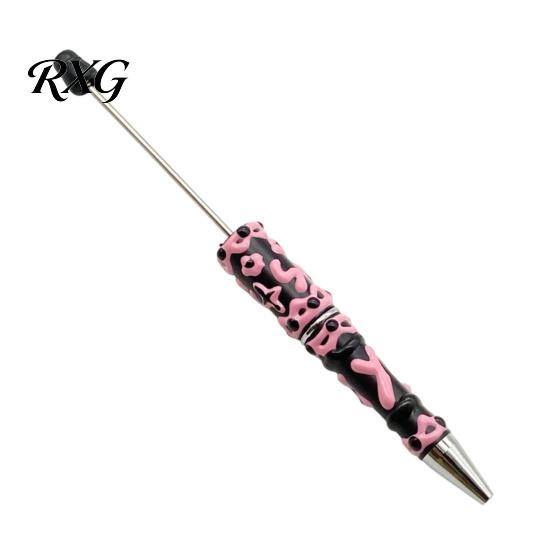 Cute Cream Texture Pen DIY Beadable Pen, Plastic Beaded Black Ink Ballpoint Handmade Style for Students Teens Teachers School Office Supplies