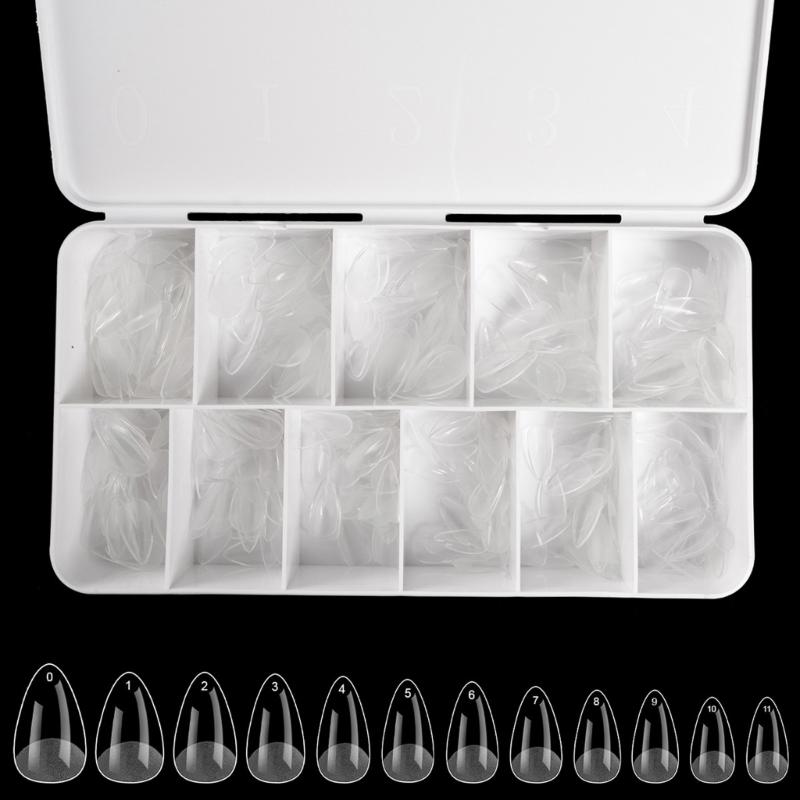 Средние миндалевидные гелевые типсы для ногтей 550 шт. Предварительно матированные прозрачные накладные ногти для профессионального и начинающего использования