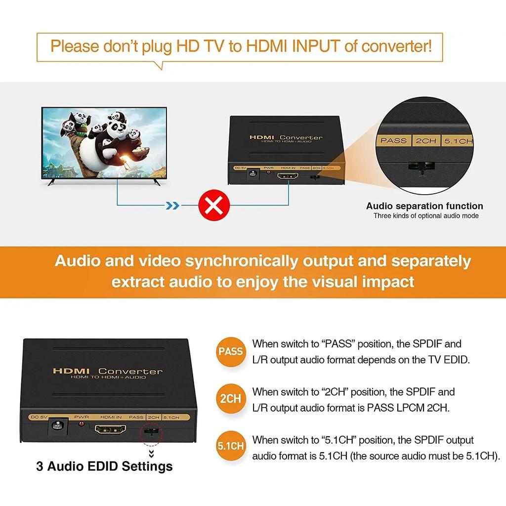 Video Adapters HDMI-Compatible Audio Extractor Converter HD+ Audio ( SPDIF + RCA L/R Stereo ) for Fire Stick Xbox PS5 Support 3D HDCP2.2 18Gpbs