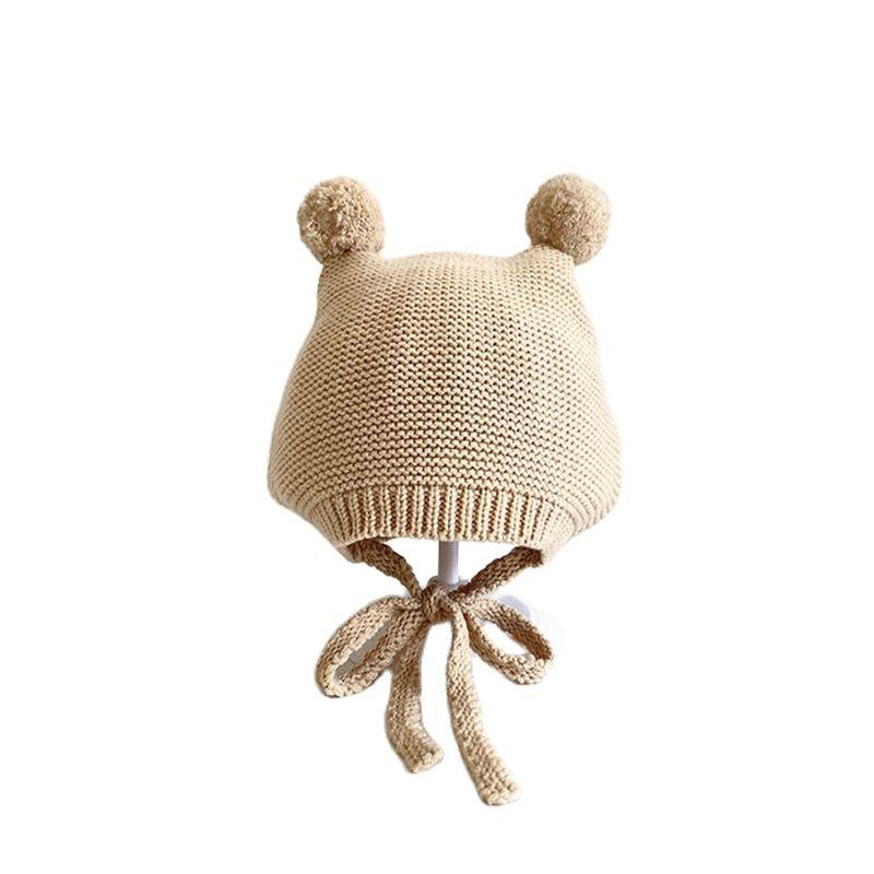 Милая зимняя вязаная детская шапка с мультяшным медведем, теплая детская шапочка для девочек и мальчиков, корейский капюшон для малышей, детские плюшевые шапочки для защиты ушей