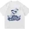 Unisex Funny Seagull Gerunisex Slogan Graphic T Shirt Vintage Blue Bird Print Short Sleeve Tee Soft Cotton Loose Oversized