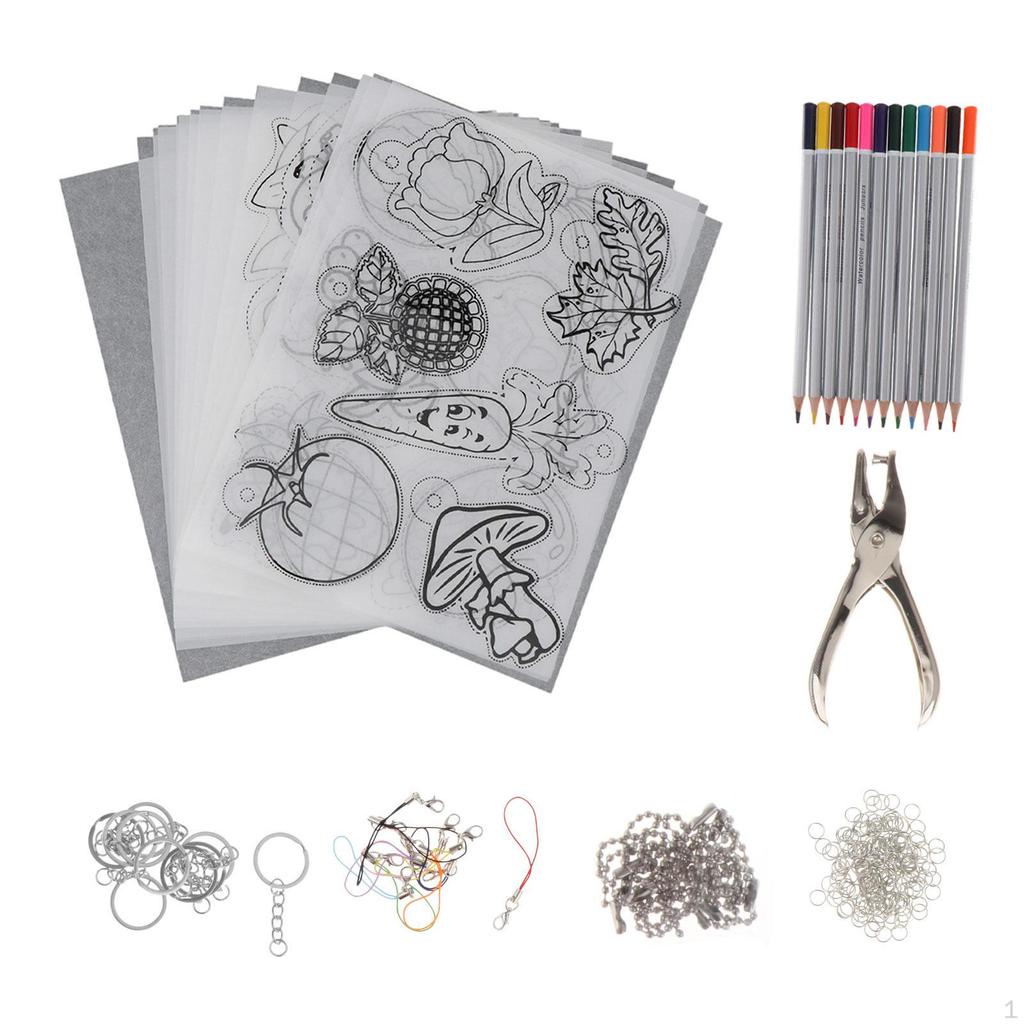 13Pcs Heat Shrink Sheets with Keychains Accessories for Beginners Film Paper