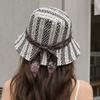 French bow retro bucket hat women's summer new sunshade sunscreen hat showing face versatile hollow breathable basin hat