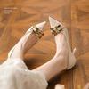 Fashion Woman Footwear Pointed Toe Thin Heels Office Luxury Leather Casual With Medium Formal Metal Decoration Shoes For Women Young E A