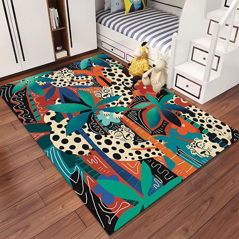 Leopard Jungle Pattern Carpet suitable as a non-slip mat for the living room or bedroom sofa
