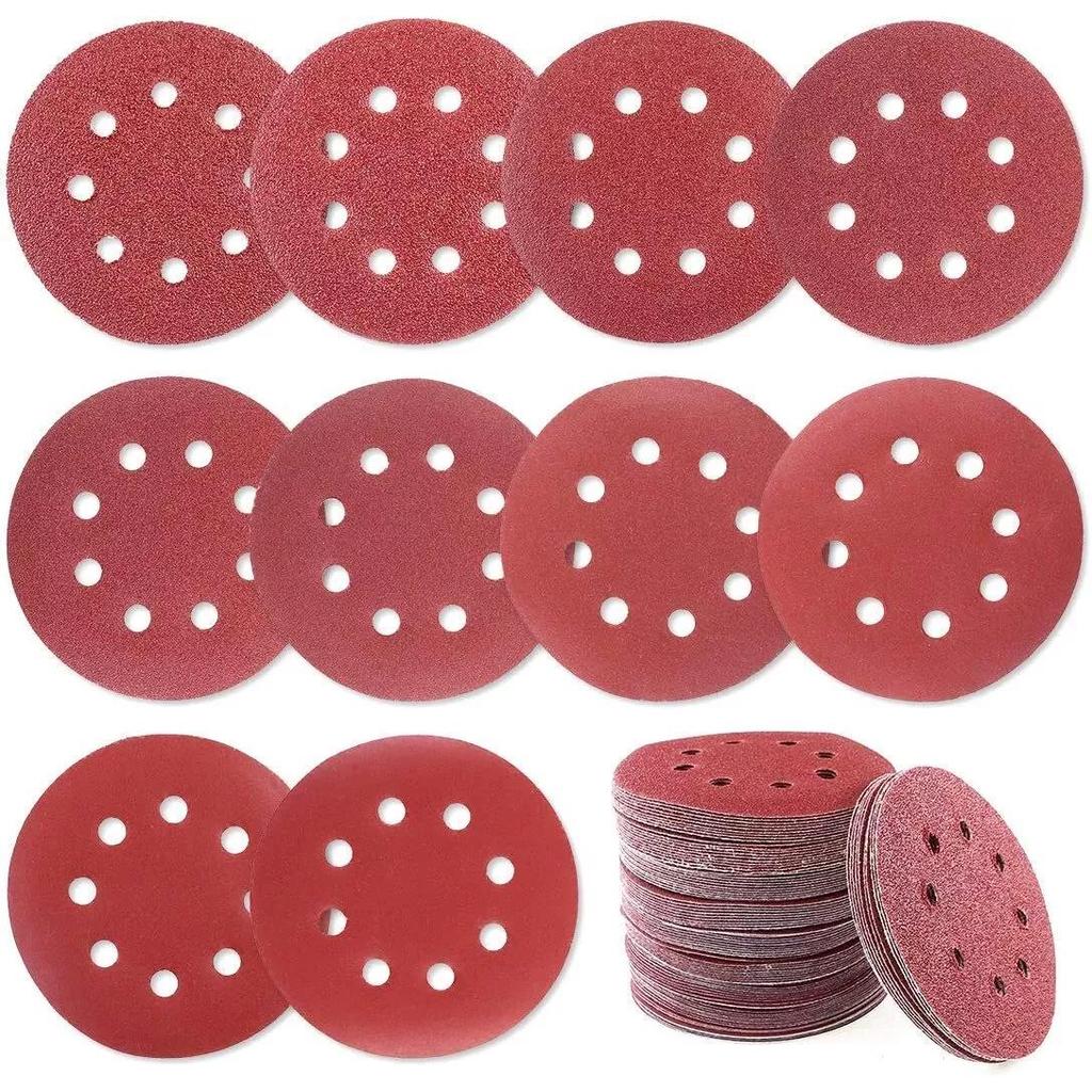 Local Stock Fast Shipping 100pcs 5 Inch 8-Hole Hook Loop Sanding Discs Abrasive Discs for Random Orbital Sander 40-180 Grits