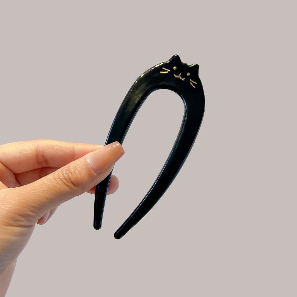 Cartoon Cat Pattern Hair Fork U-Shaped Hair Ornament New Hairpin Gift