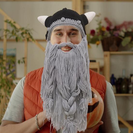 Праздничная шляпа для косплея Yousheng, вязаная поддельная усы с роговым украшением, реквизит для сценического костюма, теплая зимняя шапочка для холодной погоды на Хэллоуин