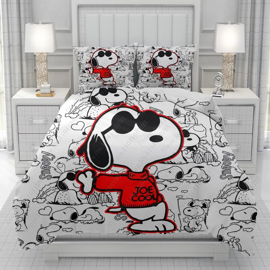 Fashion Snoopy 3D Children'S Bedding Set With Pillowcase Fitted Sheet 2/3pcs Bedding Set Anime Printed Home Decor 100%Microfibre