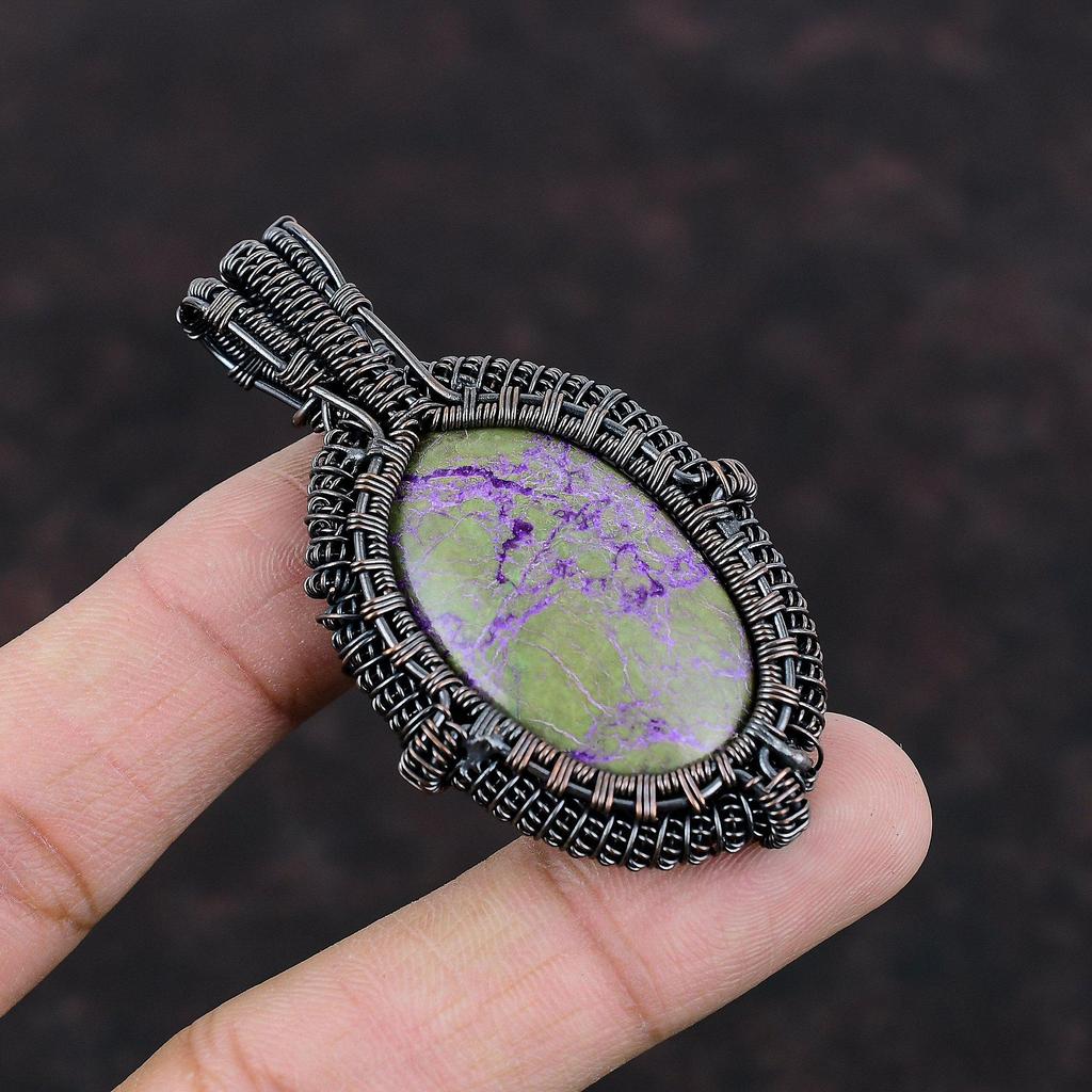 Пурпуритовый кулон, медная проволока, обернутый кулон, Пурпуритовые украшения, стильный кулон ручной работы, кулон с драгоценным камнем для женщин, медные украшения для подарка