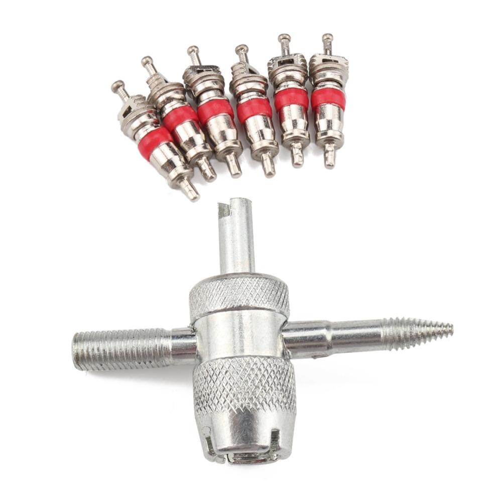 7PCS Zinc Alloy Valve Core Remover Silver Valve Core Kit Tire Valve Core Tool Valve Core Removal