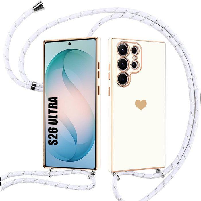 Coque Cordon - BOOLING - pour Samsung Galaxy S26 Ultra - Silicone Anti-Rayures Motif Cœur - Blanc