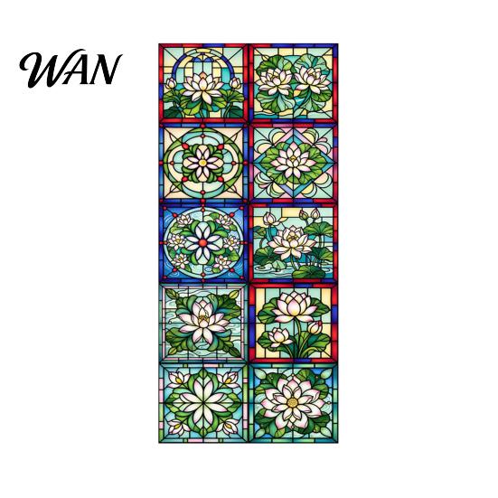 Easy Install Window Film Vintage Stained Glass Sticker, Static Privacy Film, Decorative Customizable Sticker Geometric Pattern for Bathroom Doors and