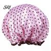 Reusable Shower Cap Leopard Zebra Dot Printing Double Layer Protection Waterproof Hair Hat with Elastic Band Makeup for Long