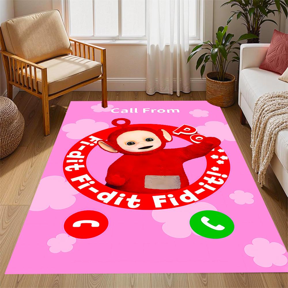 Teletubbies Scooter Adventure Themed Anti-Slip Rugs - Polyester Home Decor, Suitable for Bedrooms, Living Rooms, Doorways, Studios, and Decorations
