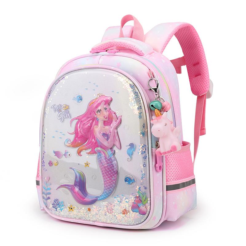 Exquisite 3D Pressed Shell Children School Bags Cute Cartoon Mermaid Printing Kindergarten Book Bag High Quality Nylon Lightweight Children's Backpack