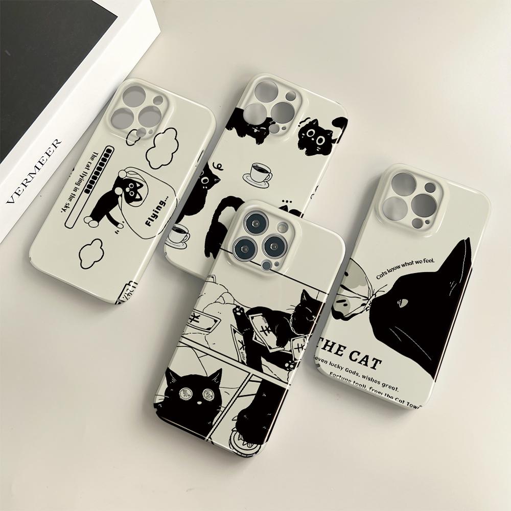 Чехол для телефона с милым черным котом для Samsung Galaxy S20 FE 5G A52 iPhone 15 11 Xiaomi Redmi VIVO OPPO Realme Huawei Infinix Противоударный ультратонкий жесткий чехол