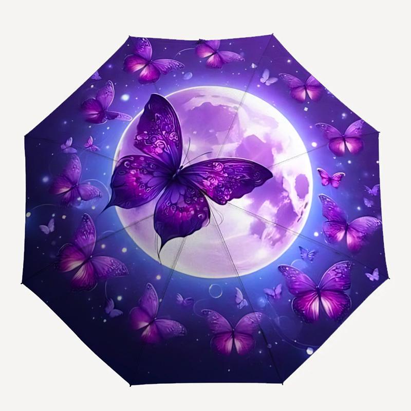 Butterfly Moon Automatic Folding Umbrella Compact 8 rib Design,Unique Style,Suitable for Everyday Outdoor Use,Perfect Gift for Friends