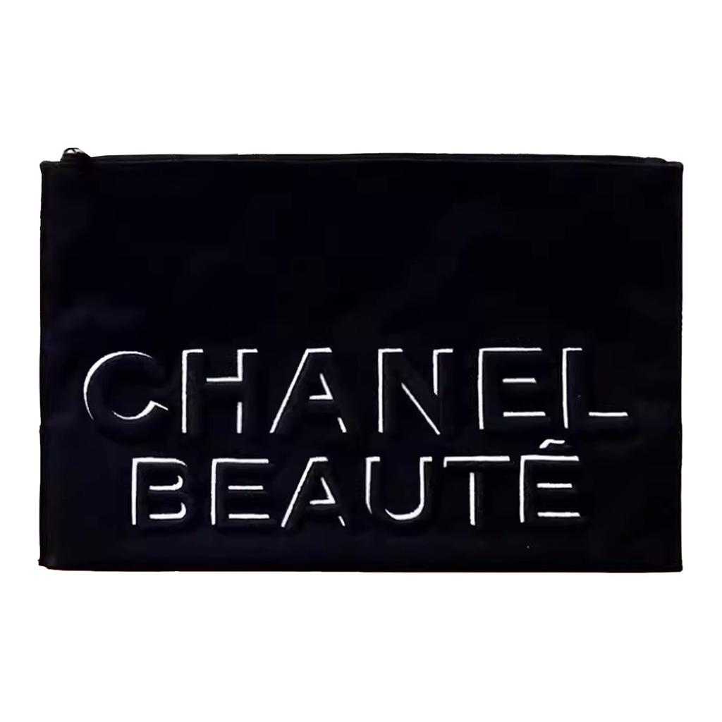 Chanel BEAUTE Черная вышитая холщовая косметичка