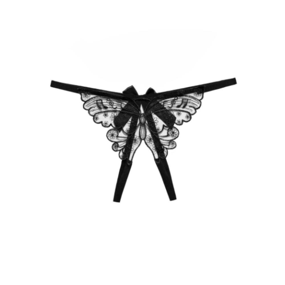 Open Crotch Sexy Mesh Thongs Butterfly Bowknot T-Pants Lingerie Lace Embroidered Panties Women