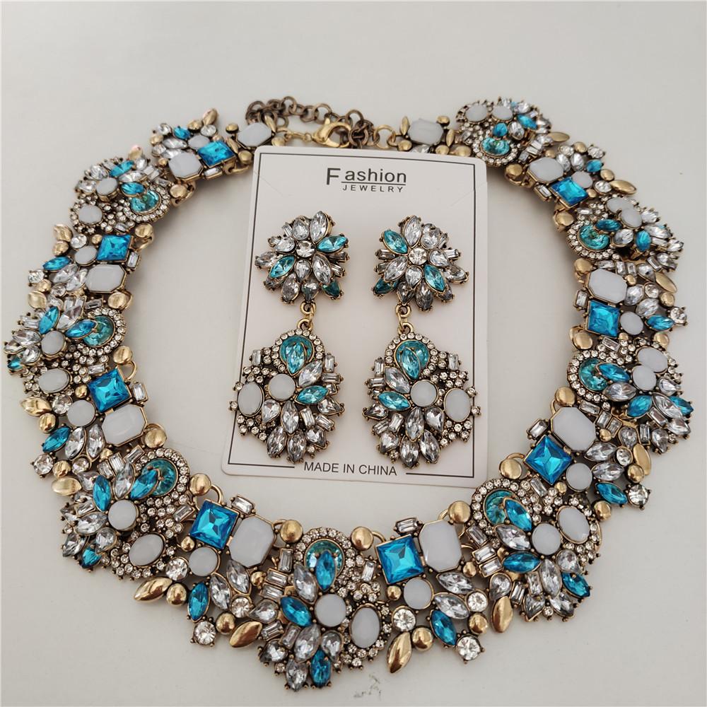 2026 New Fashion Crystal Rhinestones Large Collar Choker Necklace Earrings Women Jewelry Sets Indian Statement Wedding Necklace