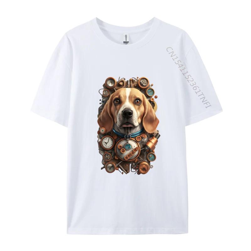 Funny Beagle Dog TShirt Mechanical Engineer Dog Cosie Printed Tops Tees Retro Cotton Men Top Tshirts