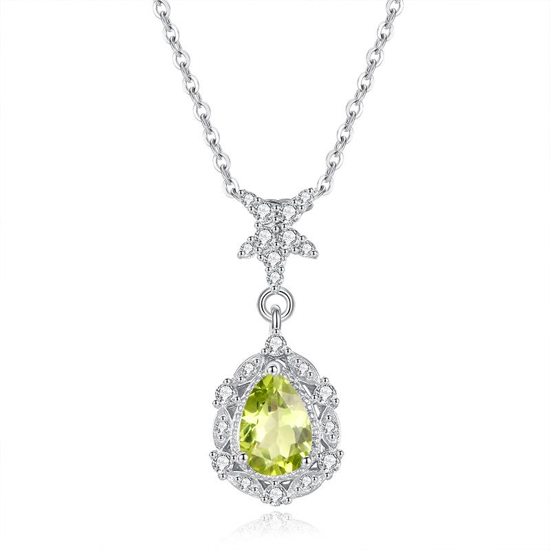 S925 sterling silver drop-shaped natural crystal stone pendant s925 sterling silver butterfly-shaped necklace niche light luxury collarbone chain