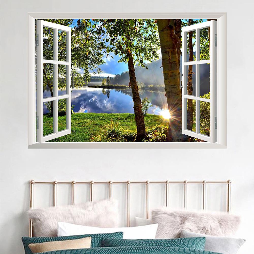 3D вид из окна, наклейки на стену, наклейки с лесным пейзажем, съемные обои, наклейки, украшение дома