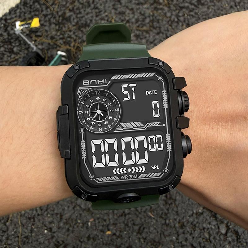BNMI Outdoor Men's Digital Watch Luminous Date Stopwatch Waterproof Alarm Square Silicone Sports Electronic Man Watches Student